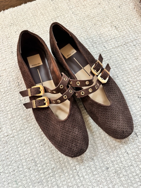 Dolce Vita Shoes - Dolce Vita Dark Brown Suede Double-Buckle Flats with Gold Hardware